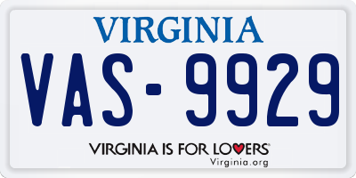 VA license plate VAS9929