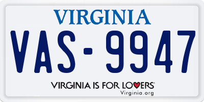 VA license plate VAS9947