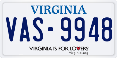 VA license plate VAS9948