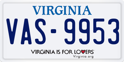 VA license plate VAS9953