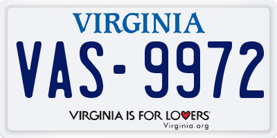 VA license plate VAS9972