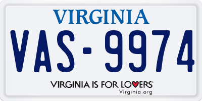 VA license plate VAS9974