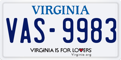 VA license plate VAS9983