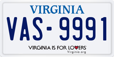 VA license plate VAS9991