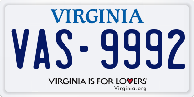 VA license plate VAS9992