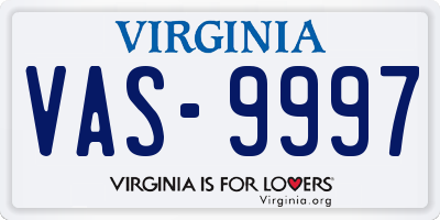 VA license plate VAS9997