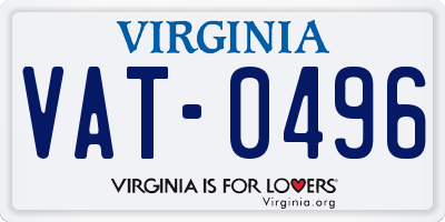 VA license plate VAT0496