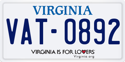 VA license plate VAT0892