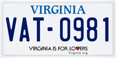 VA license plate VAT0981