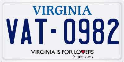 VA license plate VAT0982