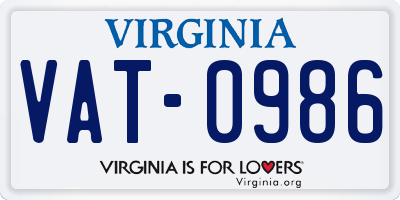 VA license plate VAT0986