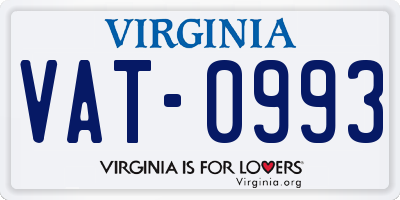 VA license plate VAT0993