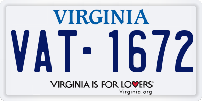 VA license plate VAT1672