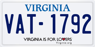 VA license plate VAT1792