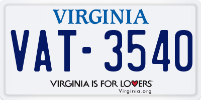 VA license plate VAT3540