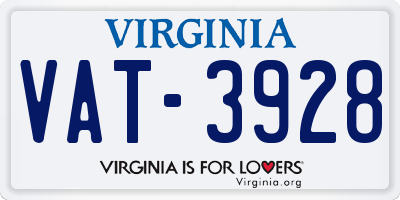 VA license plate VAT3928