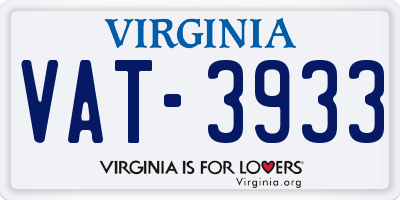 VA license plate VAT3933