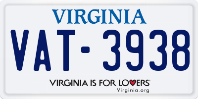 VA license plate VAT3938