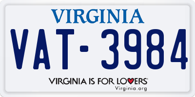 VA license plate VAT3984