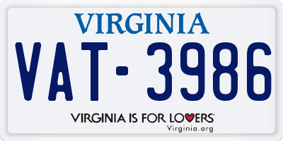 VA license plate VAT3986