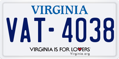 VA license plate VAT4038