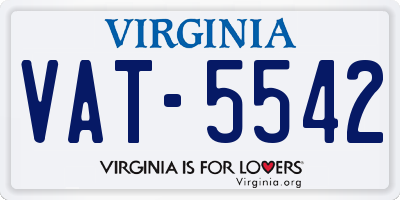 VA license plate VAT5542