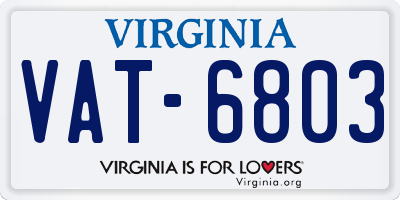 VA license plate VAT6803