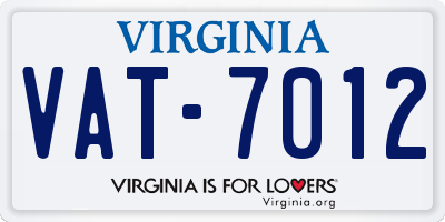 VA license plate VAT7012