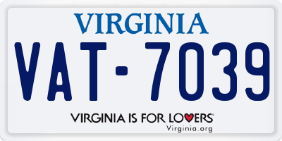 VA license plate VAT7039