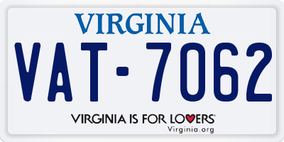 VA license plate VAT7062