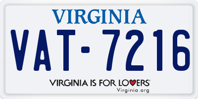 VA license plate VAT7216