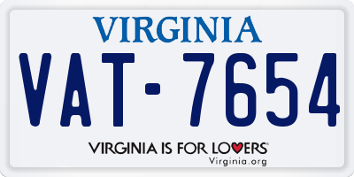 VA license plate VAT7654