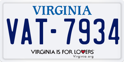 VA license plate VAT7934