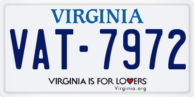 VA license plate VAT7972