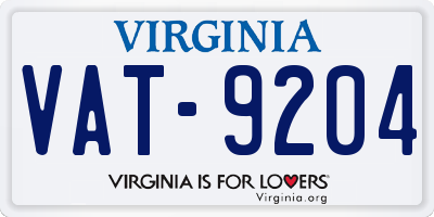 VA license plate VAT9204