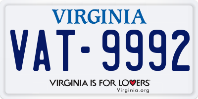 VA license plate VAT9992