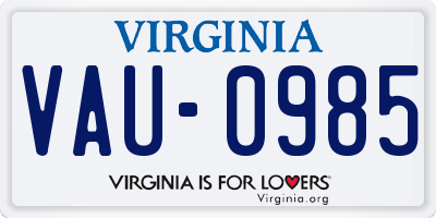 VA license plate VAU0985