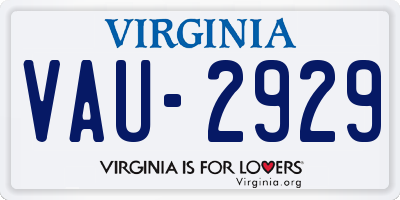 VA license plate VAU2929