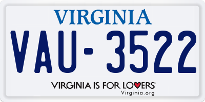 VA license plate VAU3522