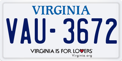 VA license plate VAU3672