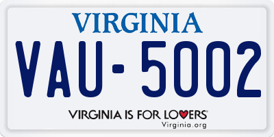 VA license plate VAU5002