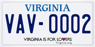 VA license plate VAV0002