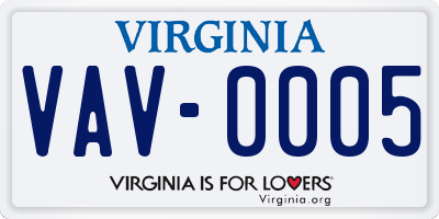 VA license plate VAV0005
