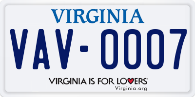 VA license plate VAV0007