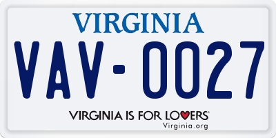 VA license plate VAV0027
