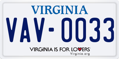 VA license plate VAV0033