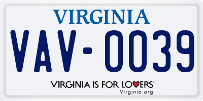 VA license plate VAV0039