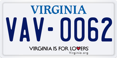VA license plate VAV0062