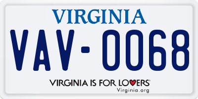 VA license plate VAV0068