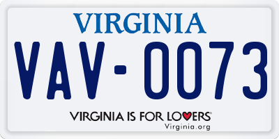 VA license plate VAV0073